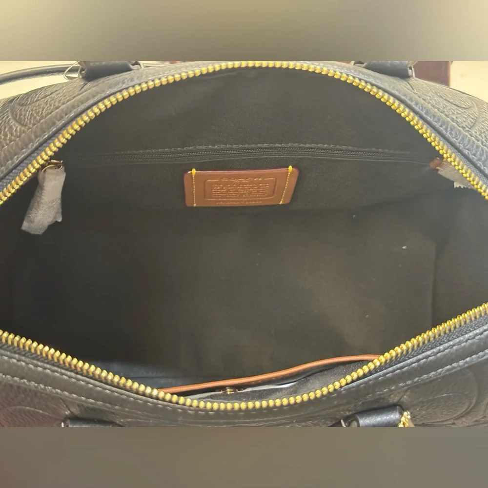 Coach Black Embossed Leather Satchel with Gold Hardware